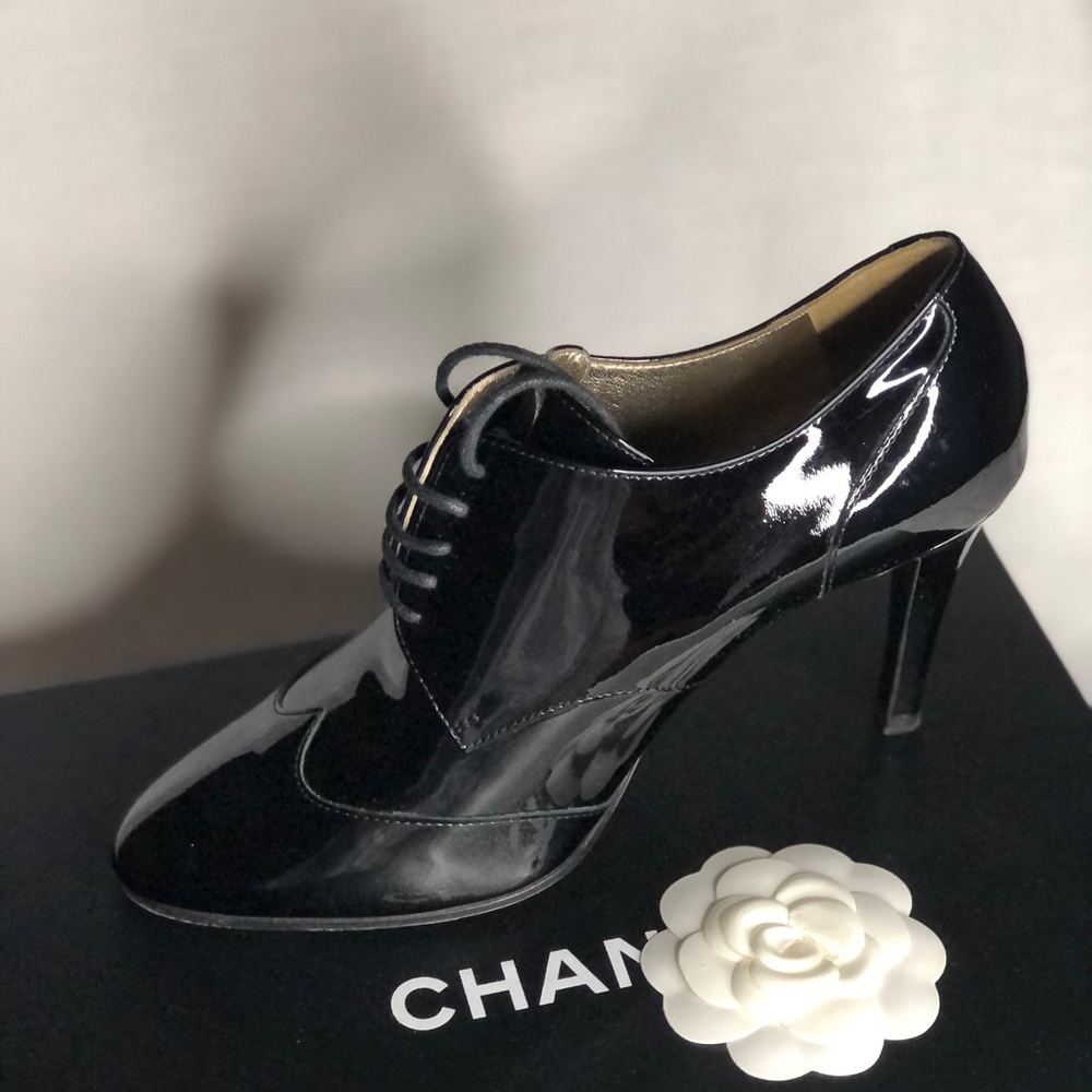 Chanel Patent Leather lace up Oxfords.